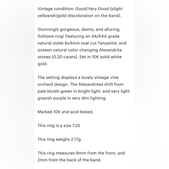 Vintage 10K White Gold Tanzanite & Alexandrite Ring - Size 7.25 - Picture 11 of 11